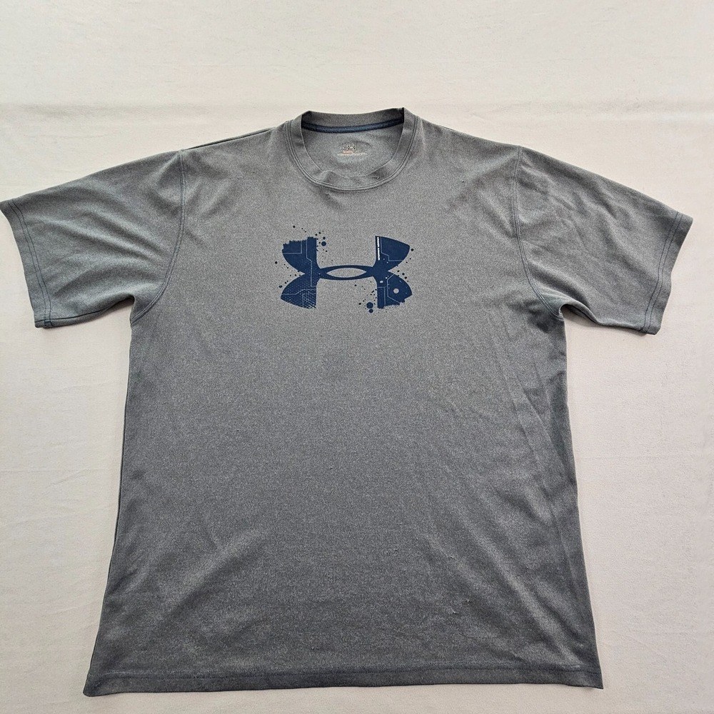 Under Armour HeatGear Gray Short Sleeve Polyester Logo T-Shirt Men's M